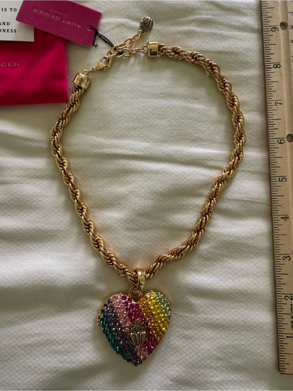 NEW NWT Kurt Geiger London XL Crystal Heart Locket Necklace Eagle Head Rainbow